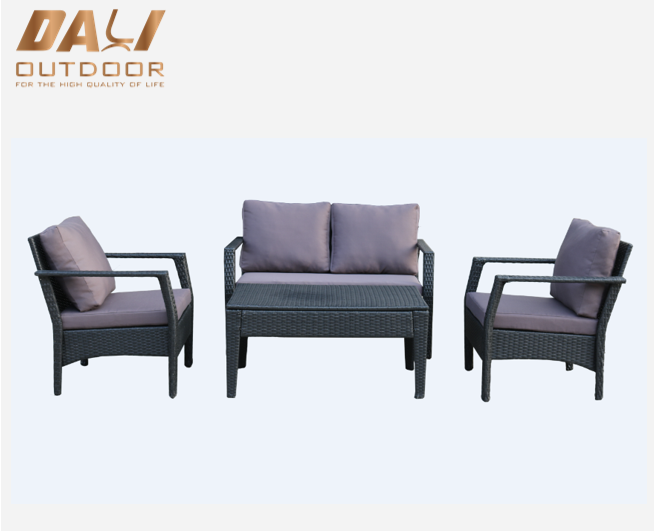 4pc PE籐ガーデンソファ家具4人掛けセット屋外家具ソファ